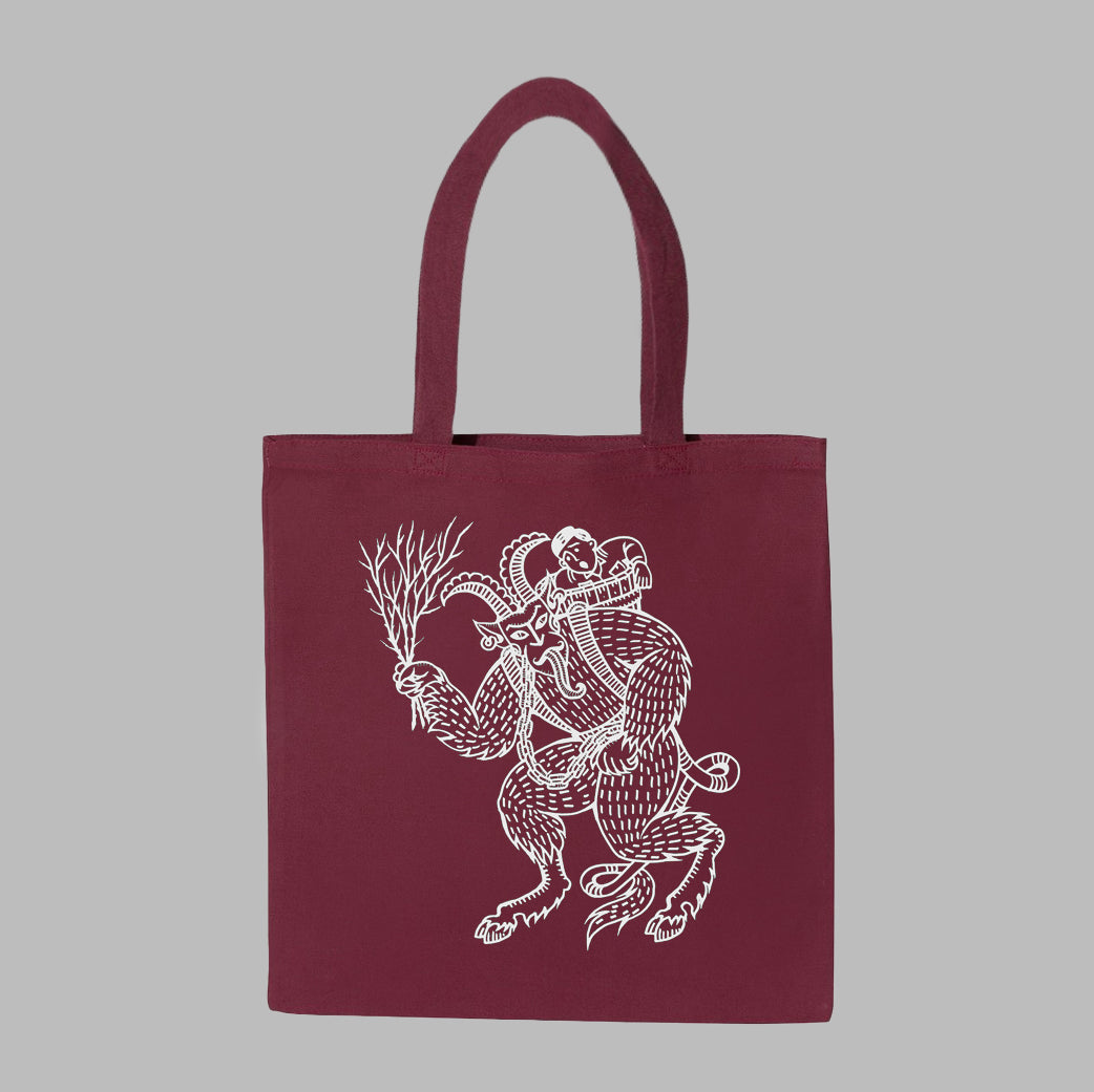 Cartoon Krampus Tote Bag - Maroon Edition